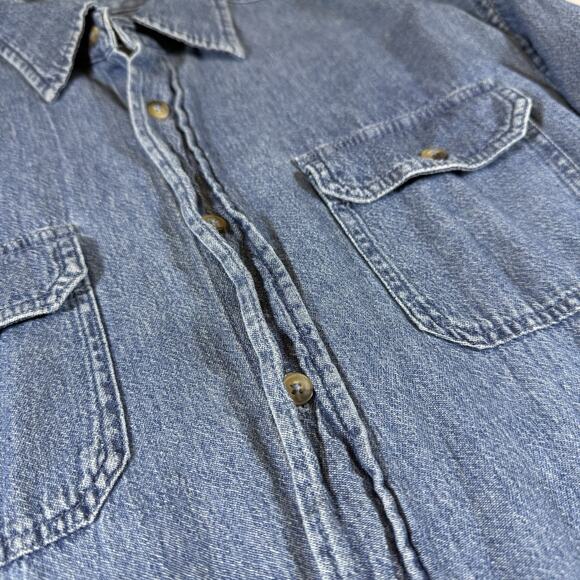 Vintage Wrangler Workwear Western Chambray Denim Oversized Shirt - Blue Mns M - Picture 4 of 9